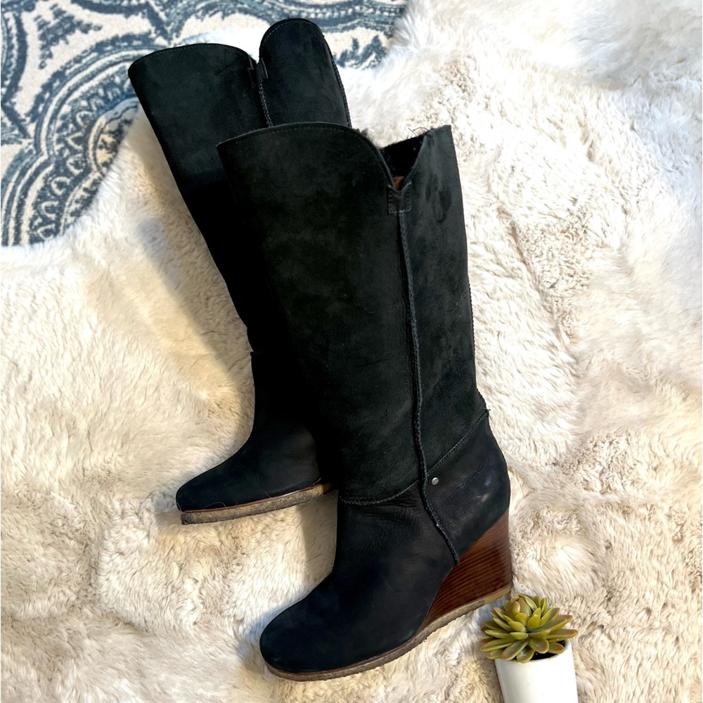 UGG Black Tall Wedge Winter Boots - Picture 5 of 16